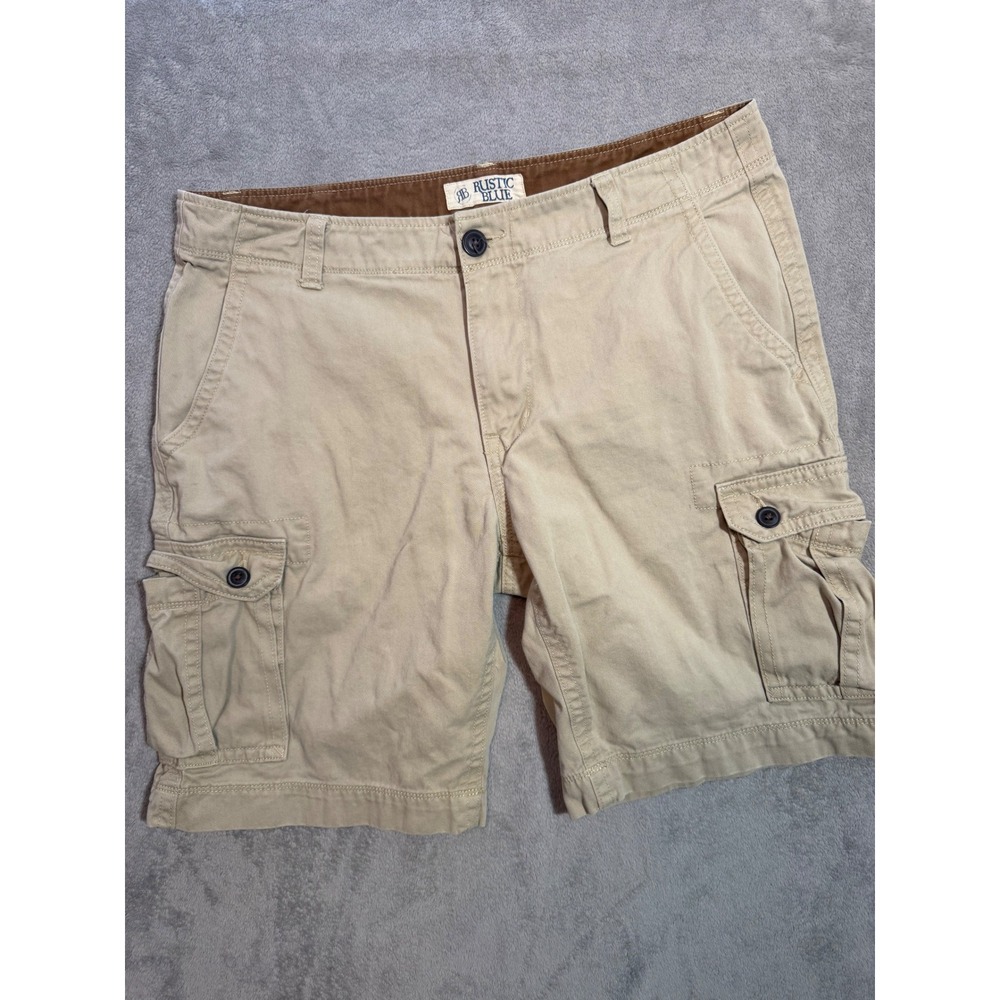 Men's Rustic Blue Mens Tan Khaki Cargo Shorts 100% Cotton Size 36